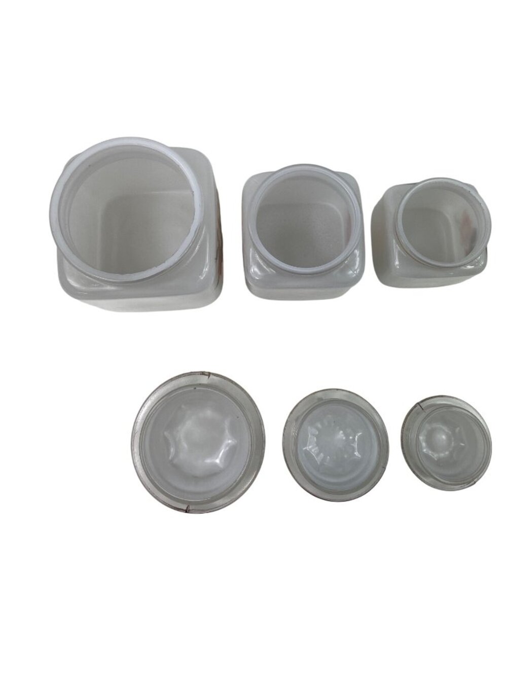 White Frosted Glass Jars With Gold Trim And Floral Rose Design Set Of 3 With Lid - Picture 9 of 15
